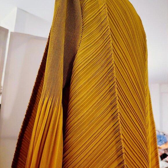 Elegant Accordian Graduated Tan/Orange Ankle Length dress with long sleeves - Picture 7 of 7